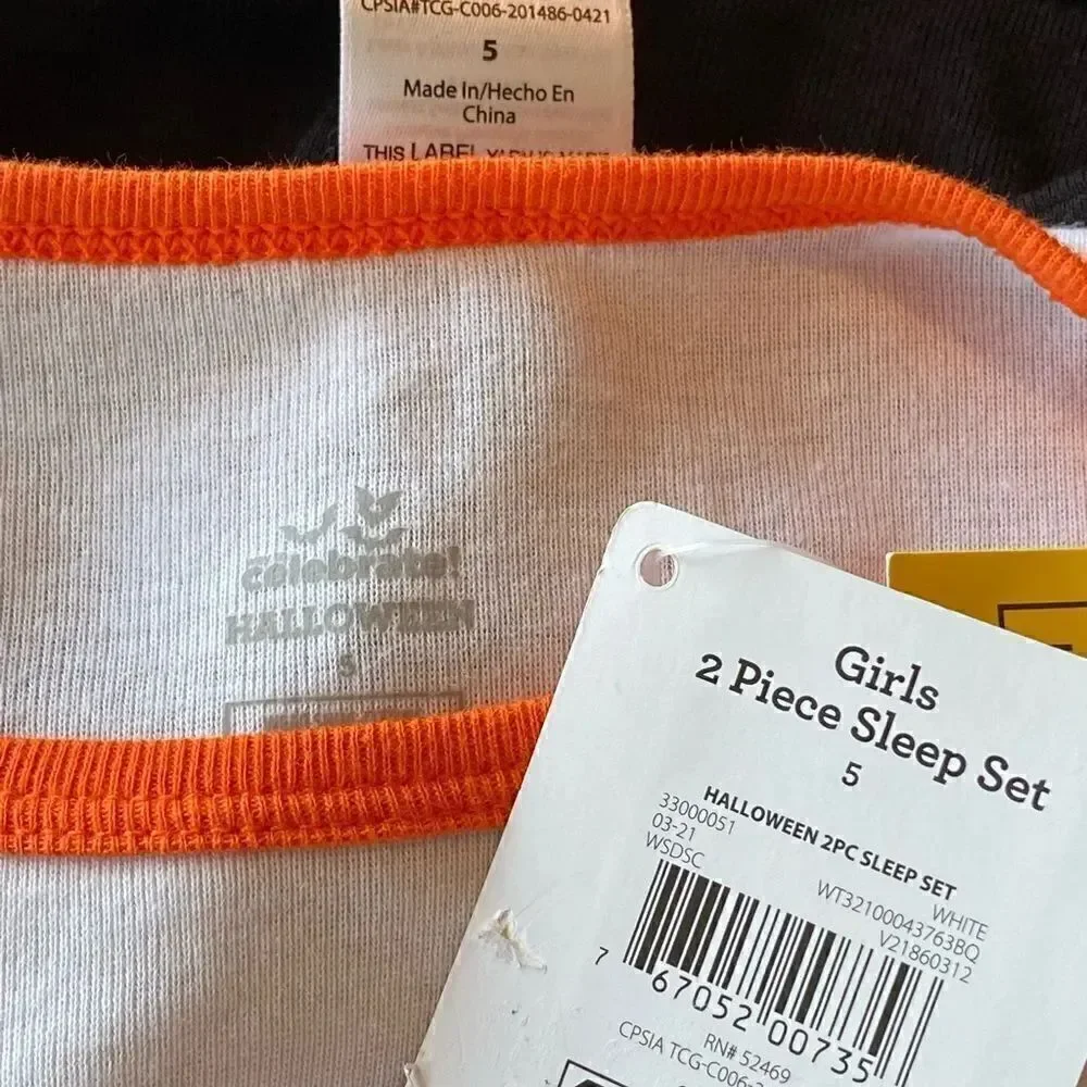 Way to Celebrate Girls Size 5 Halloween “ faBOOlous” Pajama Sleep 2 Pc Set